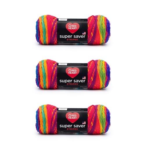 Red Heart Super Saver Favorite Stripe Yarn - 3 Pack of 141G/5Oz - Acrylic - 4