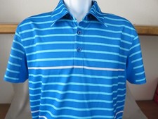 New Oakley Blue Polo Shirt Striped Regular Fit Sunglasses Golf Size Medium
