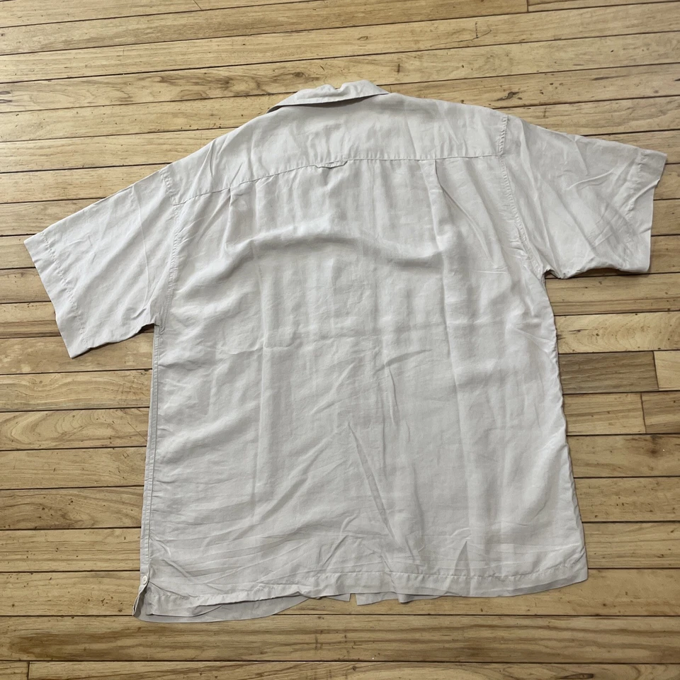 Poeta Moda Italian Silk Shirt Men L Tan Relaxed Loop Button Up Preppy Western L - Image 2 of 4