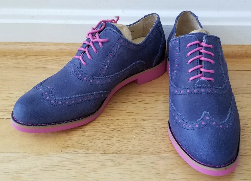 NIB COLE HAAN ALISA OXFORD WOMEN 36 6 C 6C Blue Pink Wingtip