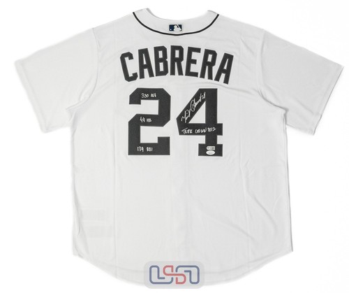 Miguel Cabrera Signed "Triple Crown 2012" Stat White Tigers Nike Jersey JSA Auth