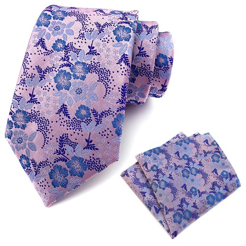 Mens Paisley Floral Tie Jacquard Woven Silk Necktie Pocket Square Handkerchief - Picture 26 of 56