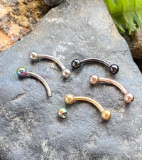 5pc Value Pack Five Colors Ion Plated 316L Steel Eyebrow Rings 16g Body Jewelry