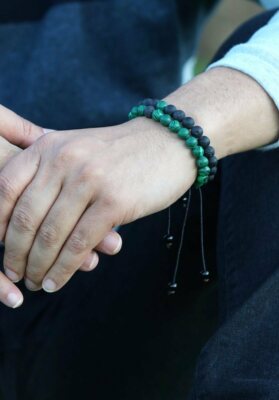 Malachite with Lava Handmade Wrist Bracelet | 100% Natural Stone
