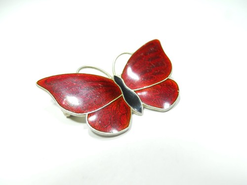 VOLMER BAHNER DÄNEMARK ROTE EMAILLE SCHMETTERLING STERLINGSILBER 925 BROSCHE ANSTECKNADEL. - Bild 5 von 16