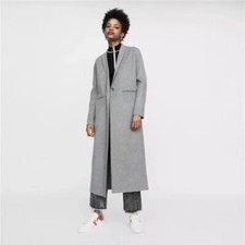New Maje Galaxie Grey Long Line Wool Blend Coat Sz 40