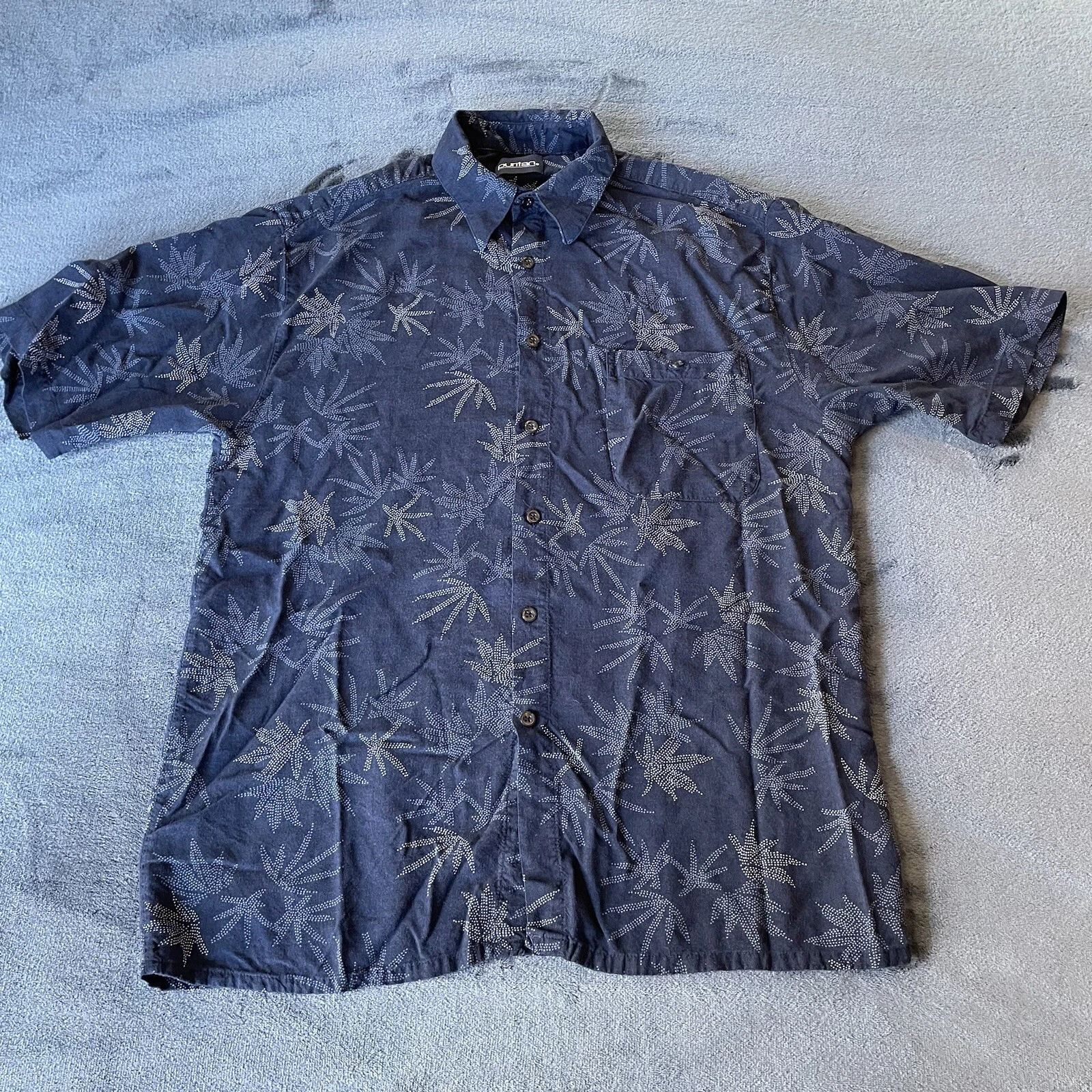 Puritan Men’s Short Sleeve Button Up Blue Hawaiian Collar Shirt