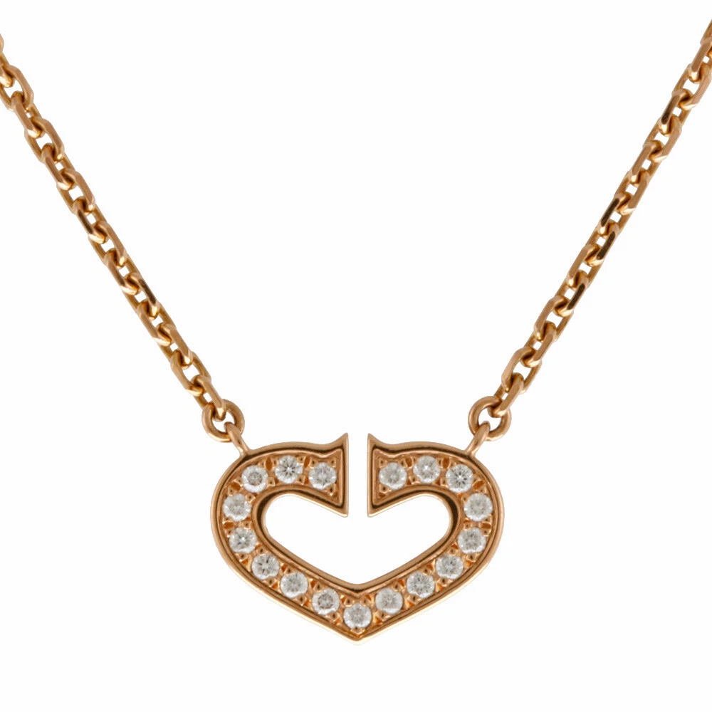 CARTIER Necklace gold 18K K18 Pink Gold diamond C heart from japan used