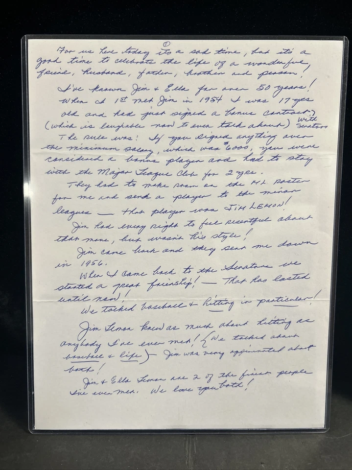Harmon Killebrew Handwritten Letter to Jim Lemon 3 Pages JSA LOA # - Image 2 of 4