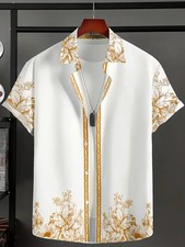 Button Down Shirt Men Summer Hawaiian Vintage Floral Mens Short Sleeve Shirt