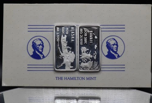 70s ALASKA & HAWAII Hamilton Mint UNCIRCULATED 1oz 999 FINE Silver bars C6133