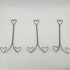Vintage Wire Plate/ Picture Hangers Black Excellent Set of 3 Heart Twisted Metal
