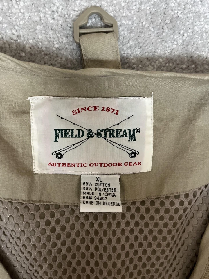 Field & Stream Vest Mens XL Khaki Authentic Outdoor Multi Pocket Fishing Travel - Image 2 of 4