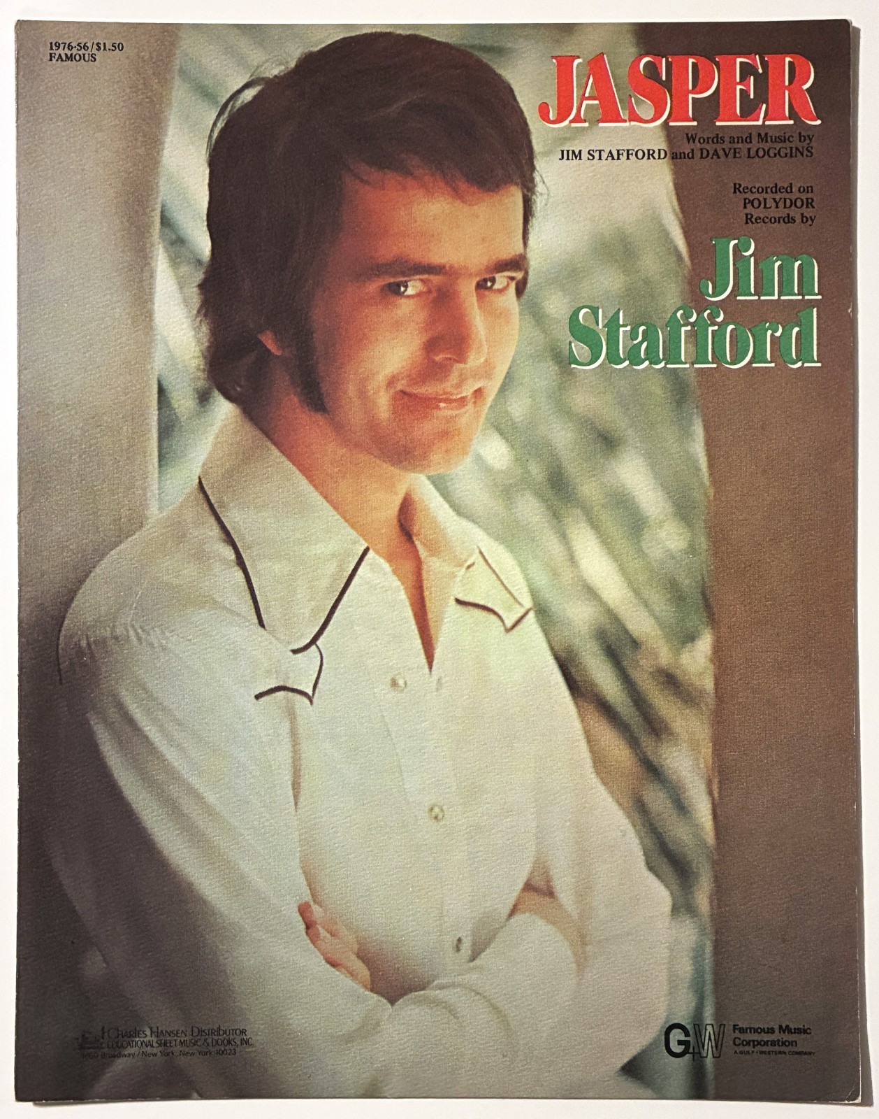 1976 JIM STAFFORD "JASPER" SHEET MUSIC - POP ROCK ERA