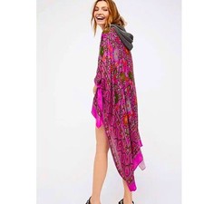 Free People Magic Dance Border Print Kimono in Hyancith Combo One Size NWOT