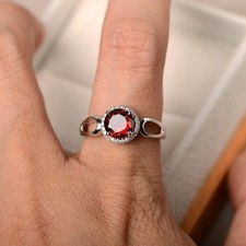 2CT Garnet Round Gemstone 925 Silver Plated Halo Ring Duty Free