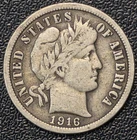 1916 P Circulated Barber Silver Dime DT313
