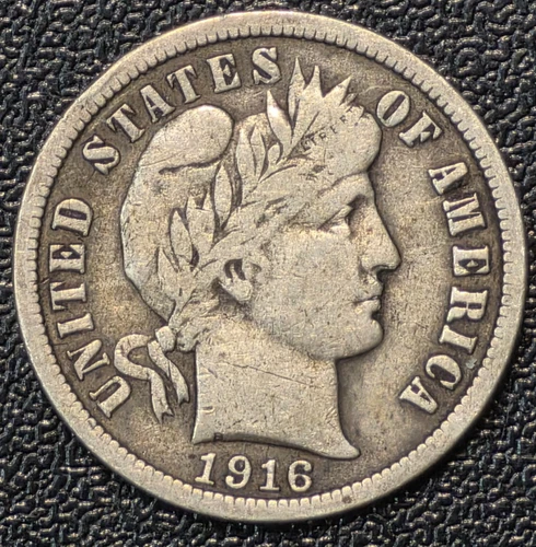 1916 P Circulated Barber Silver Dime DT313