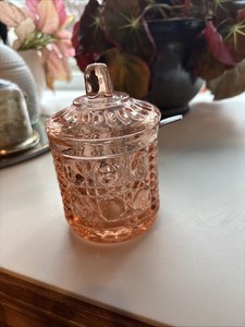 Vintage Indiana Glass Windsor Pink Jam Jar With Lid & Spoon 5"