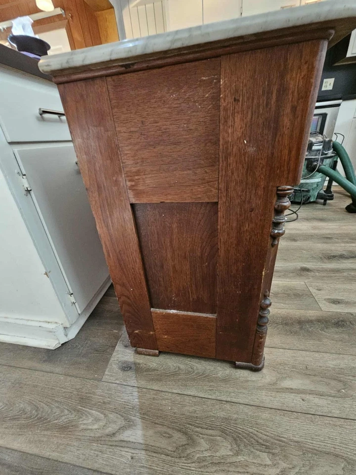 antique marble top dresser cherry wood 3 drawers with key - Image 3 of 4
