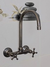 Wall Mount Brass Kitchen Faucet, Oil-Rubbed Bronze Sink Tap, Swivel Spout Bridge