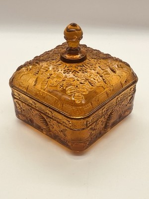 Amber Tiara Indiana Glass  Honeybee Hive Box~Vintage Pressed Glass~NICE!