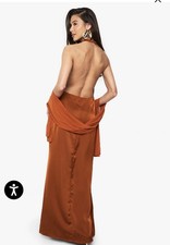 Nasty Gal Copper/Rust Satin Halter Neck Maxi Dress Size 14 new with tags
