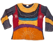 Greater Good XXL Patchwork Long Sleeve Sweatshirt Hippie Artsy Festival Colorful