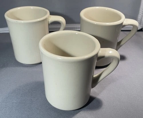 Lot Of 3 Vintage Fine Porcelain Diner Coffee Mug White Restaurant Ware By Vortex