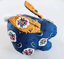 PIERRE DEUX Country French stuffed blue yellow BUNNY RABBIT 7” Indianaire fabric