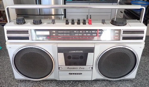 Vintage Sanyo Portable AM/FM Cassette Player with original manual and box