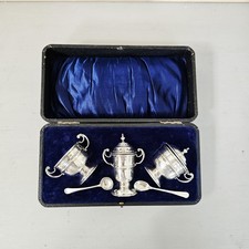 Antique  Boxed Sterling Sliver Cruet Set Arthur J Bailey Birmingham 1912