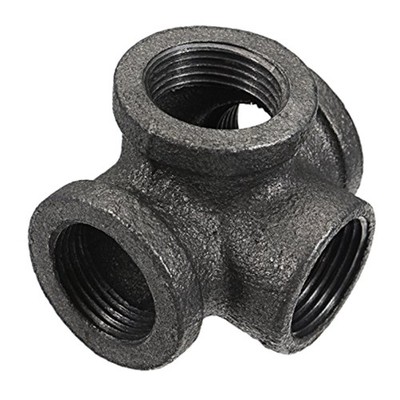 4-Wege Rohrverbinder G-Thread, Malleable Eisen, seitlicher Ausgang, schwarz, ...