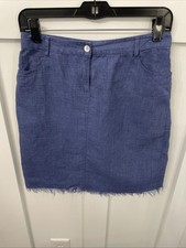 Women  s J. McLaughlin Mini Skirt-Size 2-Blue linen-frayed Hem-5 Pocket Design