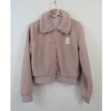 Haribo Medium Baby Pink Juniors Fleece Teddy Crop Zip Up Lined Jacket Blush  