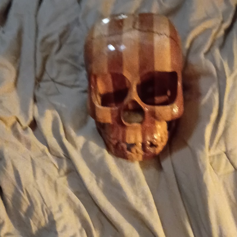 Striped Brown Polished Carved Wood Skull Collectible Decor Sculpture Figurine