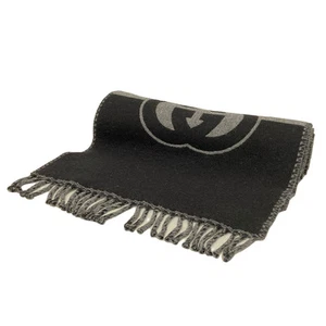 Auth GUCCI 715497 Foulard noir gris laine cachemire