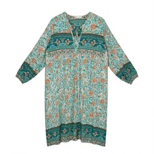 R Vivimos Cottagecore Tassel BOHO Midi Dress Green Size 2XL Floral Peasant