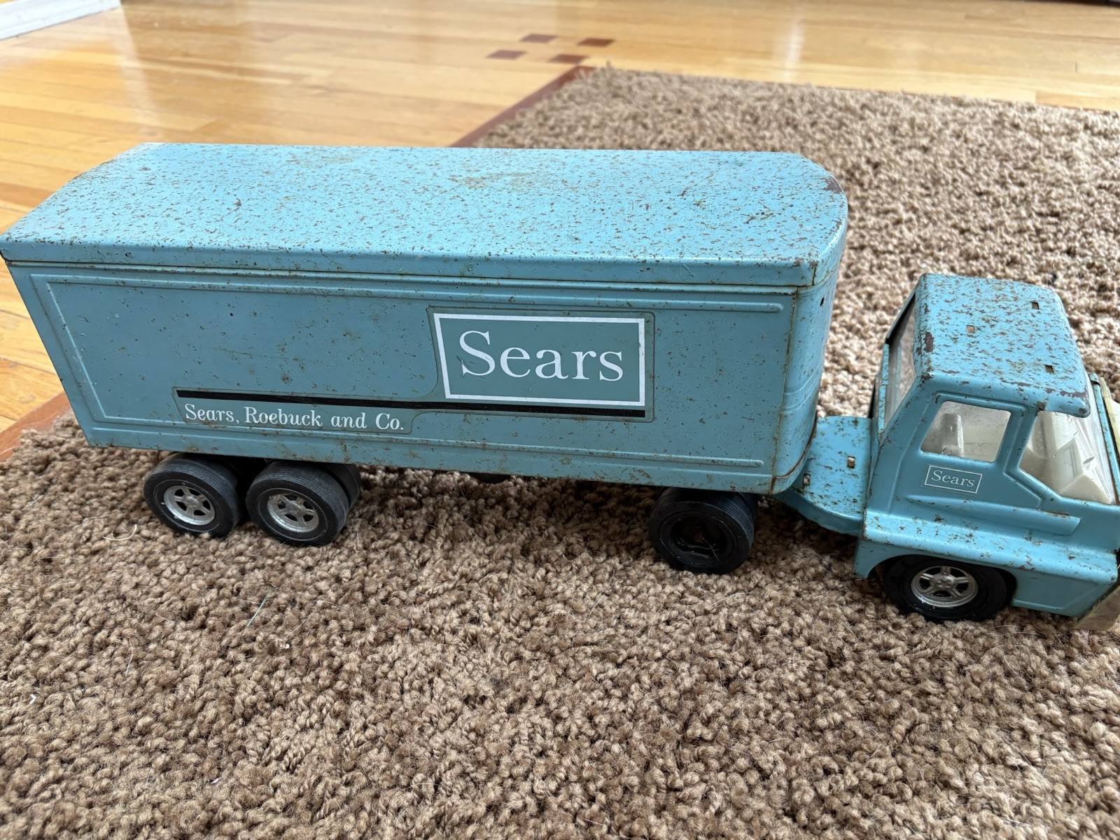 Vintage Sears Roebuck Tractor Trailer Ertl Semi-Truck Light Aqua Blue 1960's