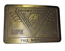 Vintage North American Fishing Club Life Member Belt Buckle Brass PERSONALIZED