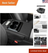Durable Leather Car Armrest Protector with Cup Holder  Phone Storage, Black