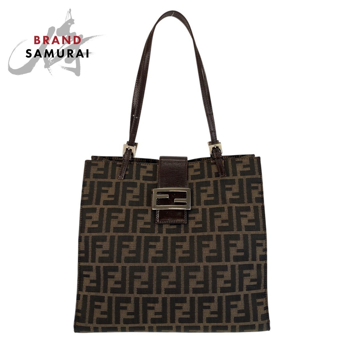 RARE FENDI Zucca brown canvas leather tote bag with silver hardware in excellent condition