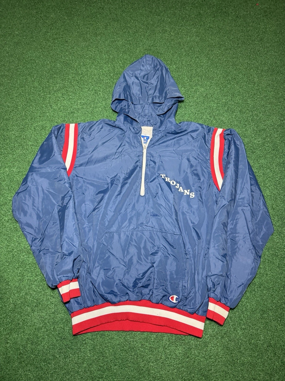 Vintage 70s Champion Trojans 1/4 Talon Zip Windbreaker Large Hoodie Jacket