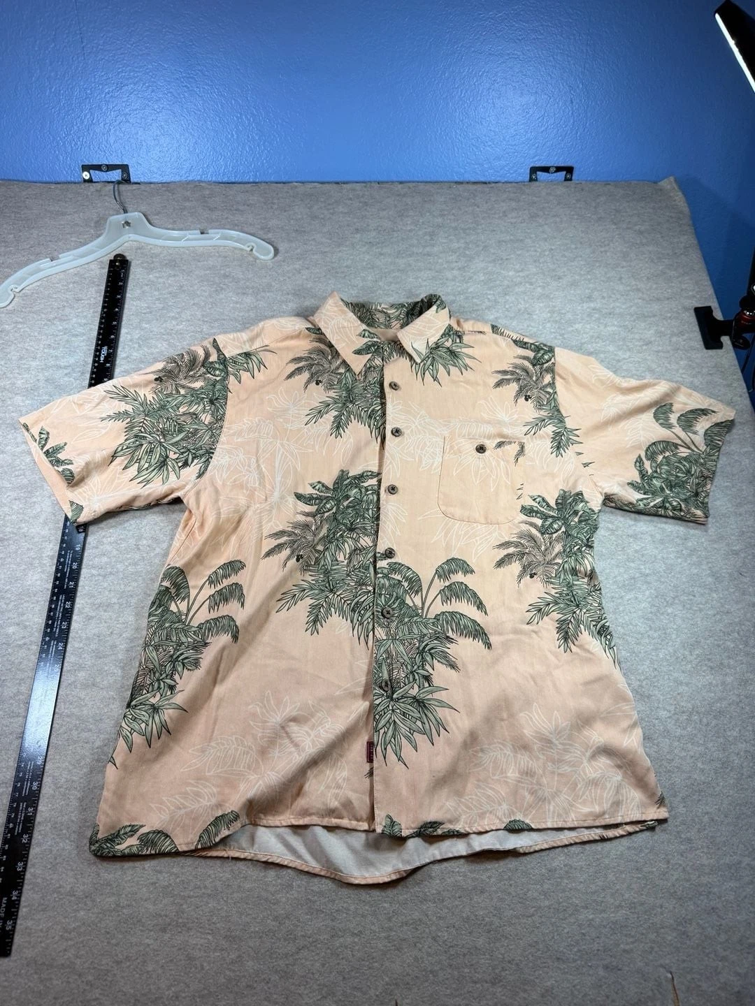 Joe Marlin Original Outfitters 100% Silk Tropical Palm Print Shirt Size L