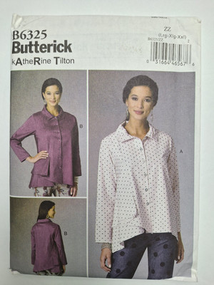 Butterick 6325 Easy Loose Fitting Shirt Size L-XL-XXL 16-26Sewing Pattern