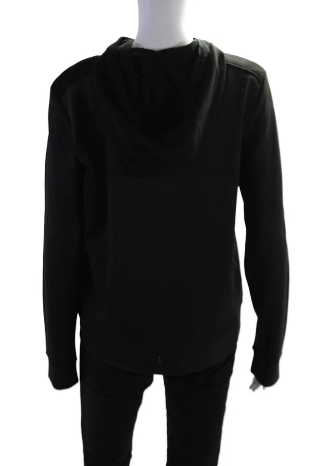 Elie Tahari 运动女式波尔卡圆点纹理长袖连帽衫黑色 S 码 — 第 3/4 张图片