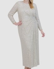 Eliza J Women's Beige Boat-Neck Long-Sleeve Sequin Gown Plus Sz 16W