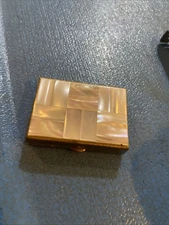 Vintage Mother Of Pearl Compact Case With Mirror Gold Tone