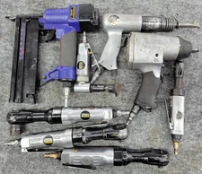 Lot Of 8 Central Pneumatic Air Tools Ratchets, Nail/Stapler, Impact, Grinder