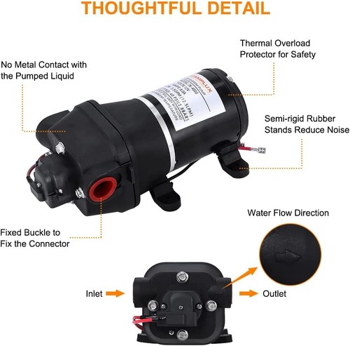 CAMPLUX 12V DC Pompa Acqua 1.6/3.3GPM Diaframma Autoadescante per Cucina Bagno - Foto 16 di 22